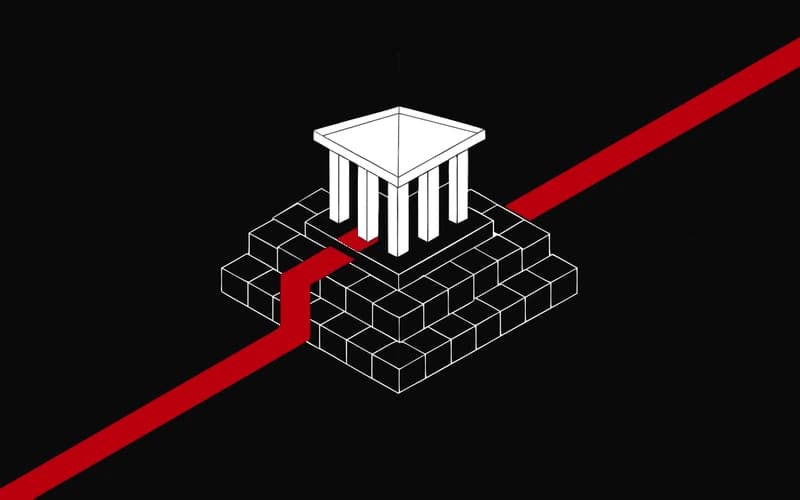 Geometric Greek temple on a voxel grid with an exploratory route